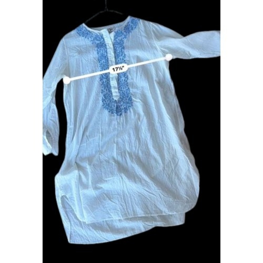 Nili Lotan Womens Embroidered Tunic Blouse White Blue Boho Peasant S Lagenlook‎ - Picture 5 of 6